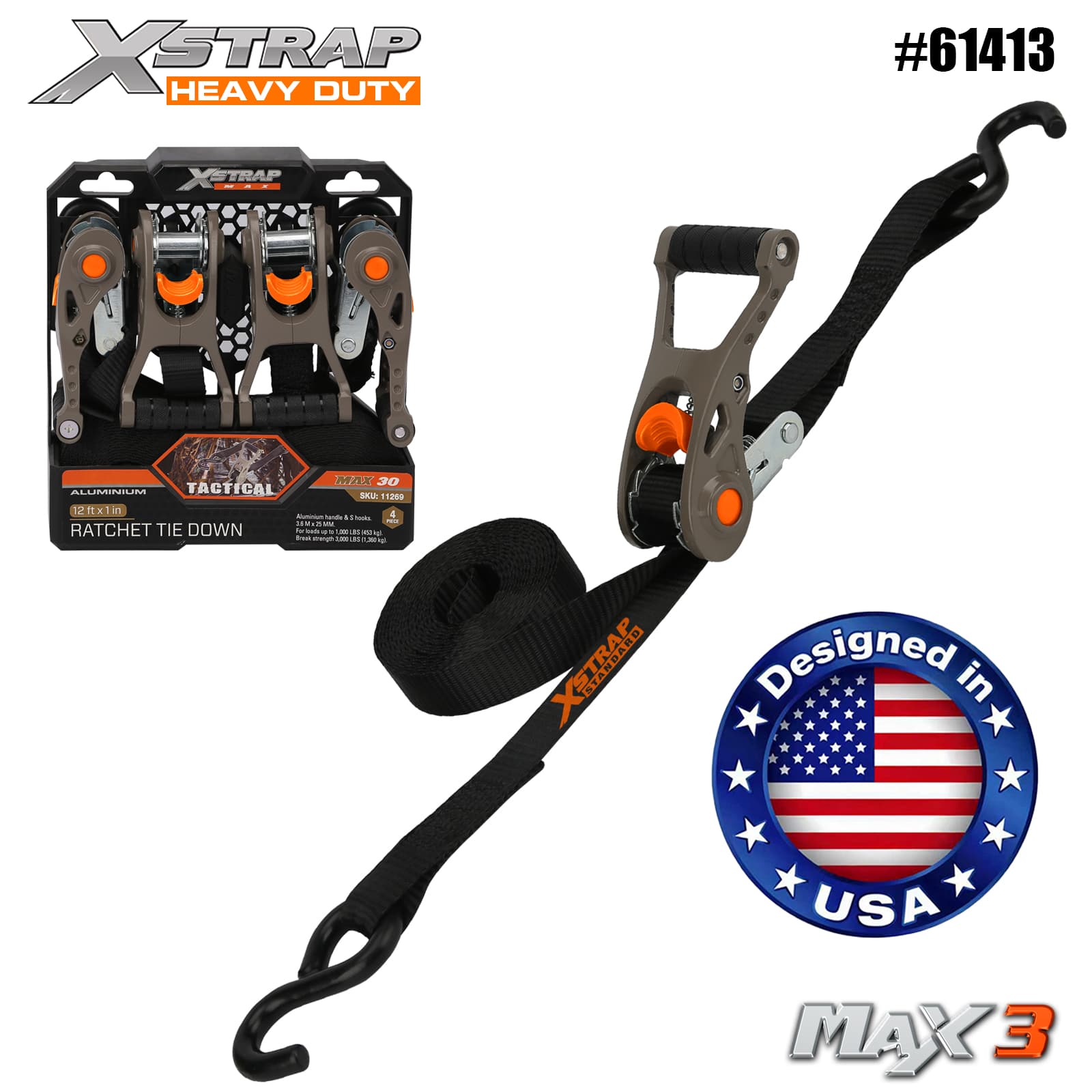 Xstrap 61413 1” x 14’ 4PK taktička čegrtaljka za vezivanje s mekom petljom 1000 lb SWL