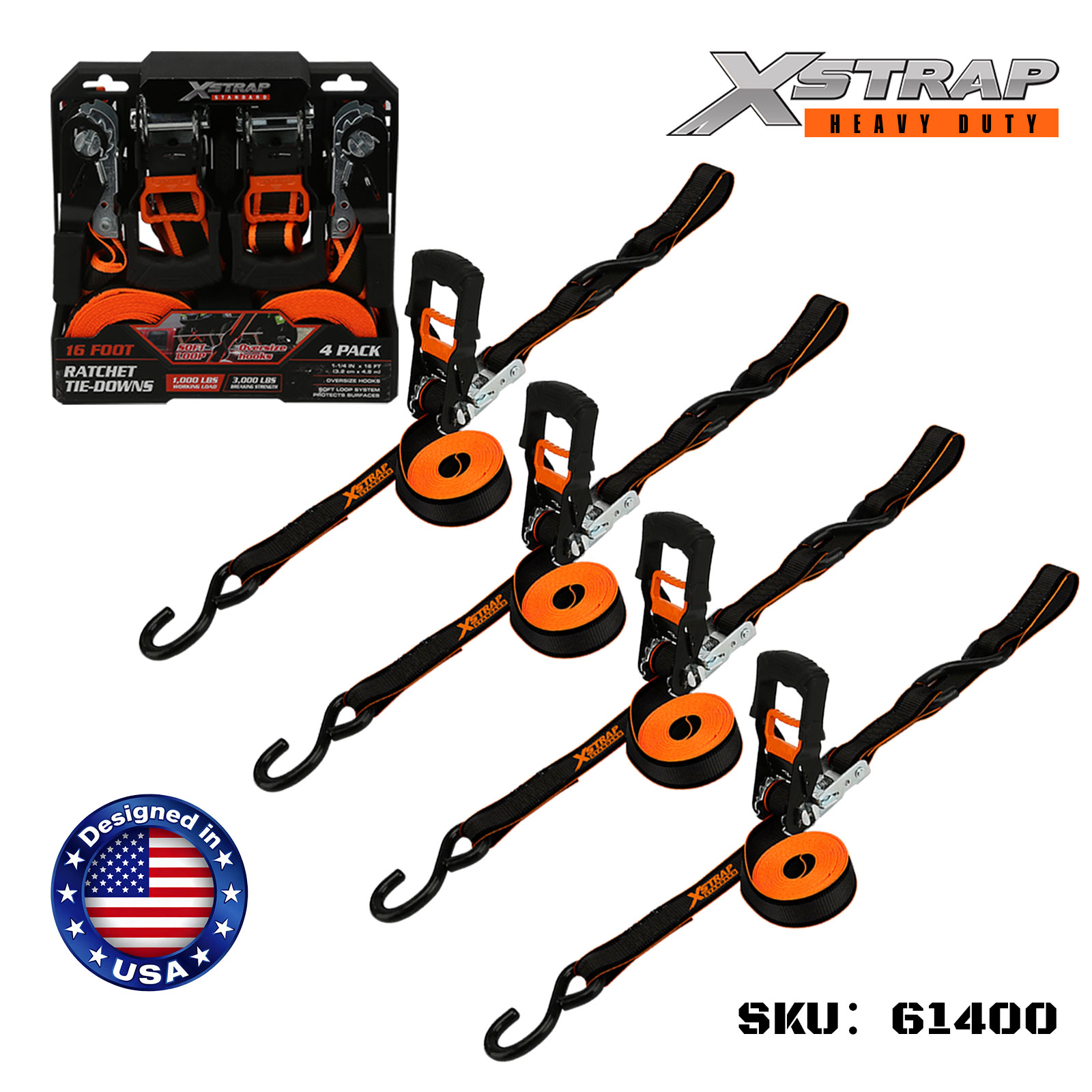 Xstrap 61400 1-1/4” x 16’ 4PK čegrtaljka za vezivanje s prevelikim kukama 1000 lb SWL