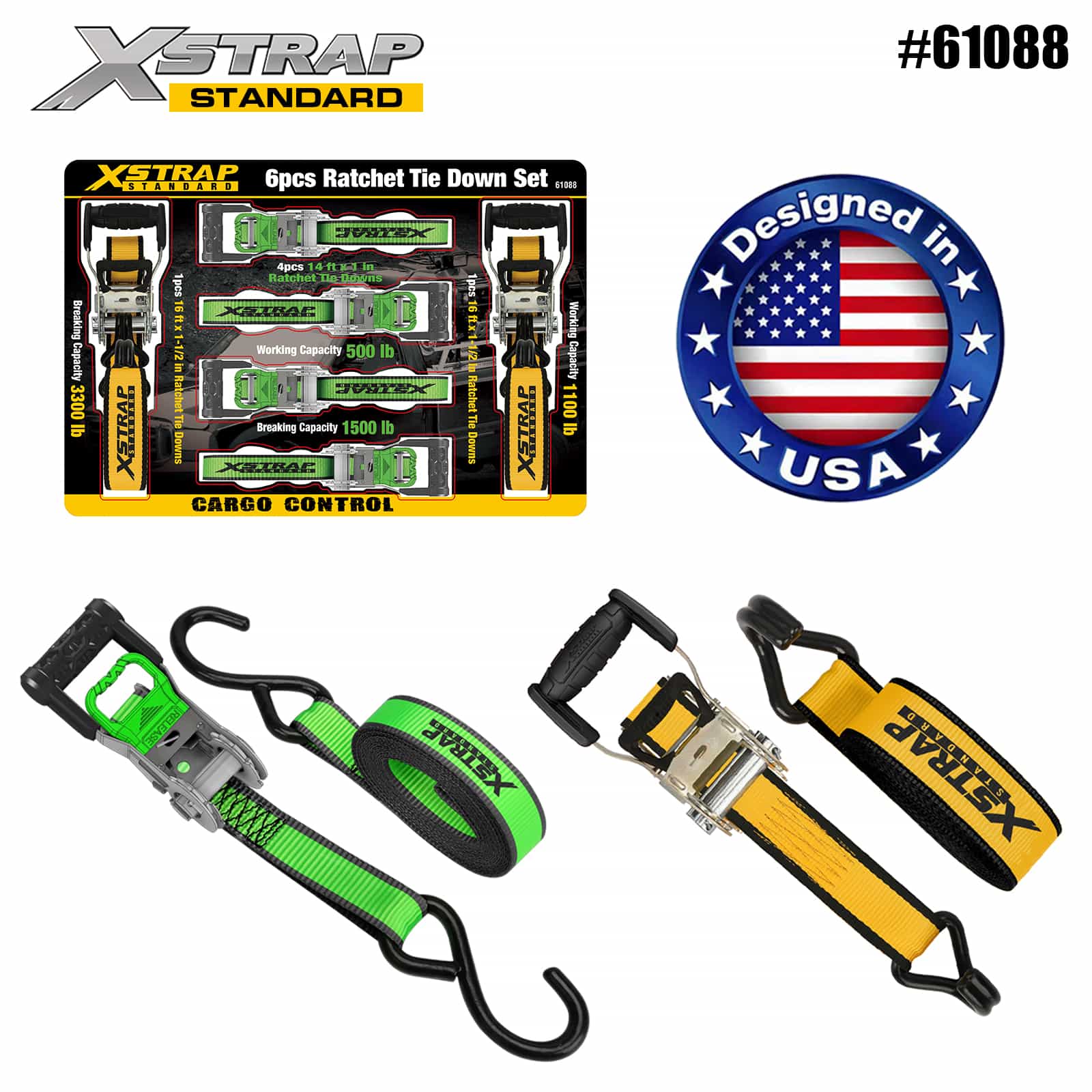 Xstrap 61088 1” x 14’ 4PK D čegrtaljka s mekom petljom 500 lb SWL i 1” x 16’ 2PK ekstra široka ručka čegrtaljka za vezivanje 1100 lb SWL