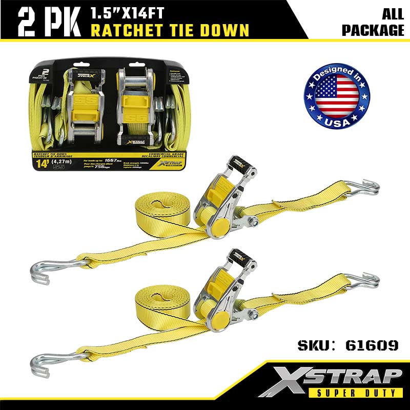 Xstrap 61609 1-1/2” x 14’ 2PK Racet Vezivanje s duplim J kukama 1667 lb SWL