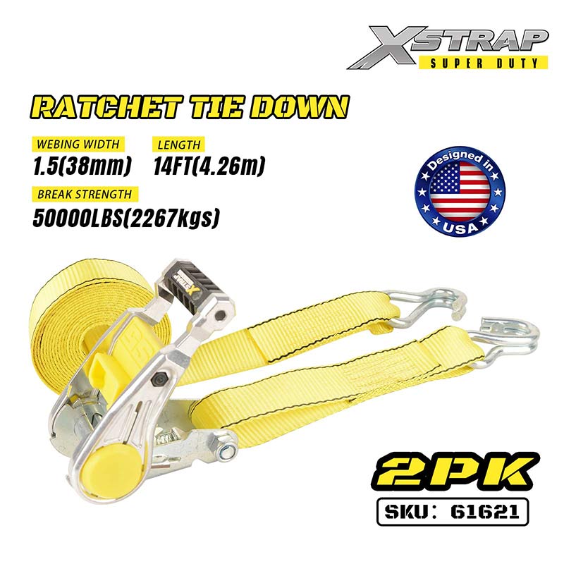 Xstrap 61621 2PK 1-1/2” x 14’ Racet Vezivanje s duplim J kukama 1667 lb SWL